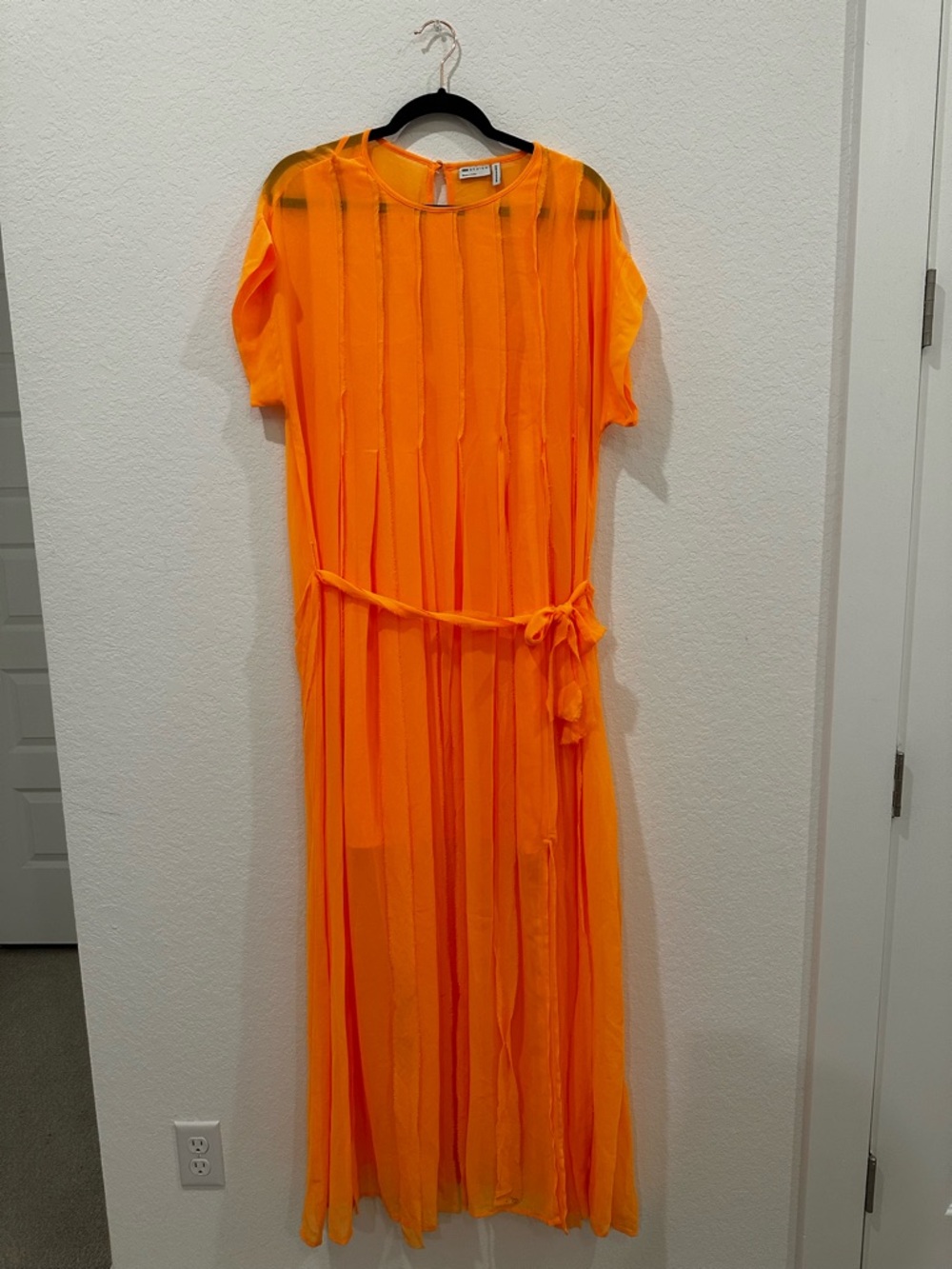 ASOS Orange Short-Sleeve Maxi Dress with Waist Tie